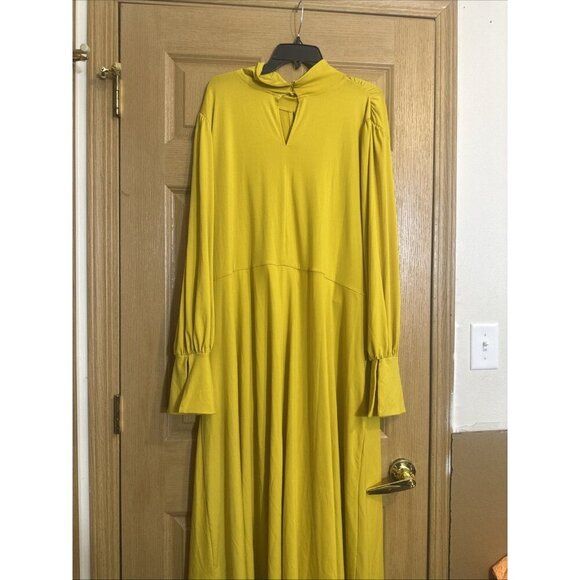 Eloquii Women’s Size 26 Yellow Long Sleeve Knot Front Midi Dress - Picture 8 of 11